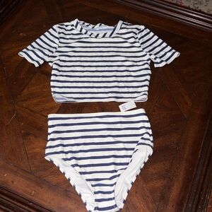 Gap navy stripe top swim Shirt rashguard new nwt l crop set bottoms m high waist